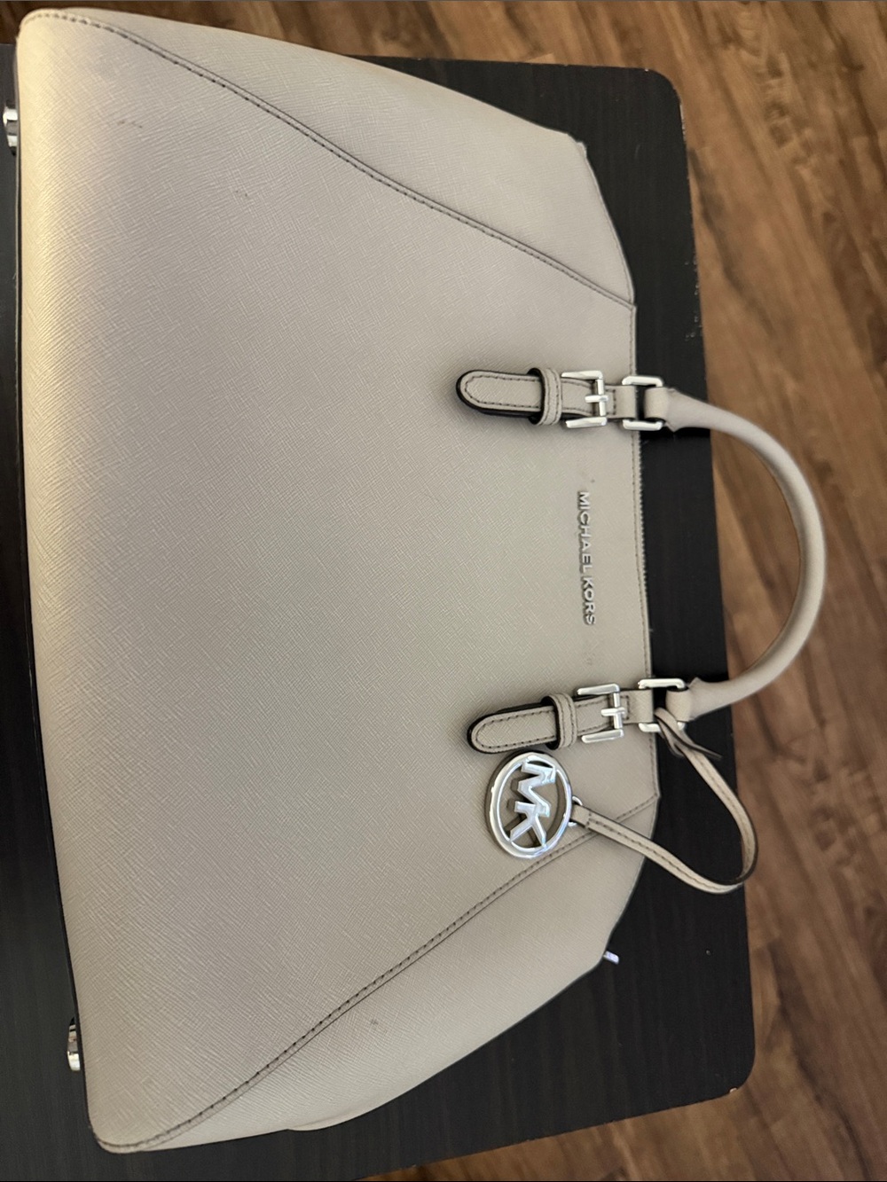 Michael Kors Taupe Saffiano Leather Satchel with Silver Hardware